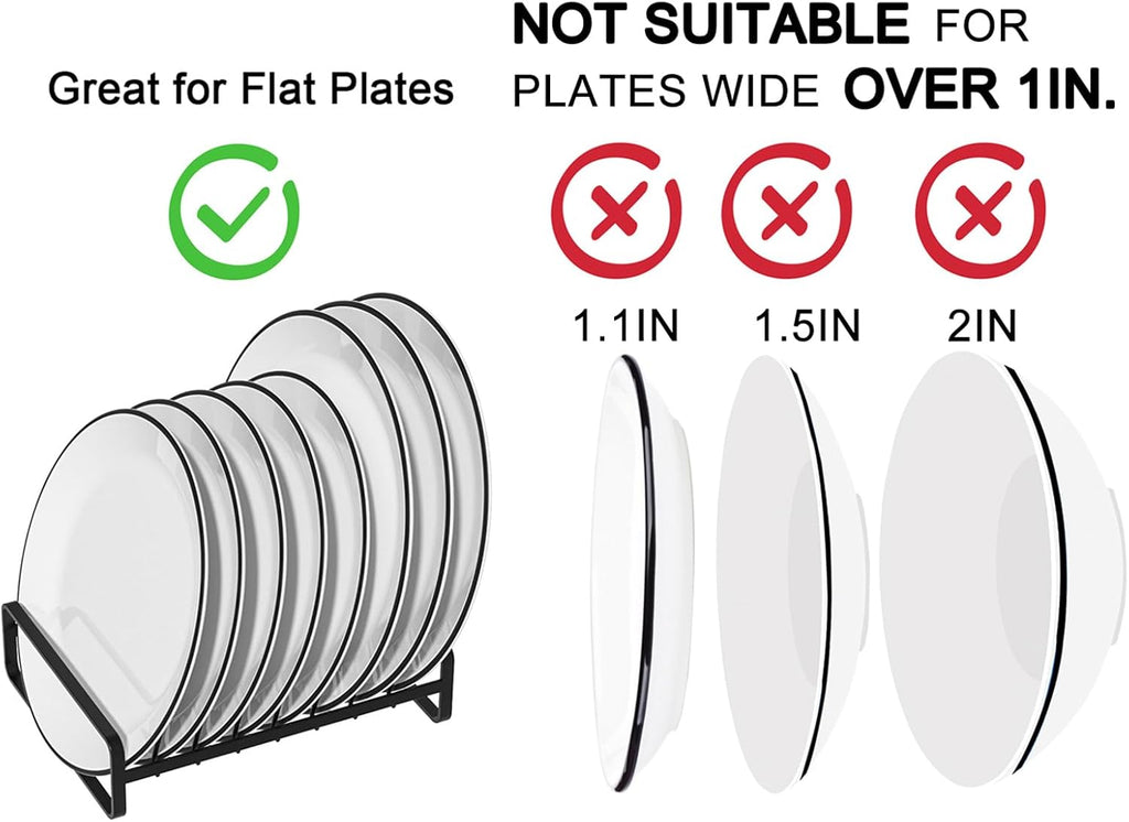2 Pack Plate Holders Organizers 8 Slots Upright Cabinet Dish Drying Racks Metal Plate Stands (for 6In. 10In. Plates) Dish Organizers for Countertop and Cupboard(at Least 11.2in.Height) Black