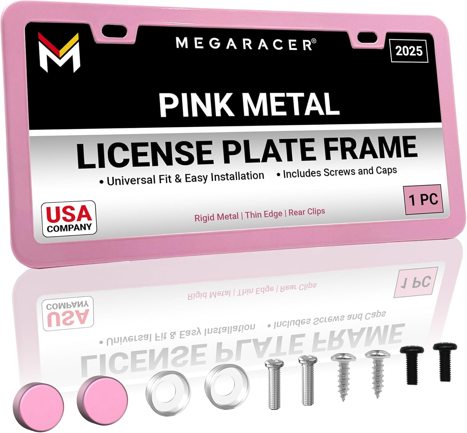 Premium Slim Matte Black License Plate Frames – 2 Pack, Rust-Free Stainless Steel & Rattle-Free, Street Legal, Universal with Screw Caps, Thin Metal Front & Rear Car Tag Holders for Men & Women