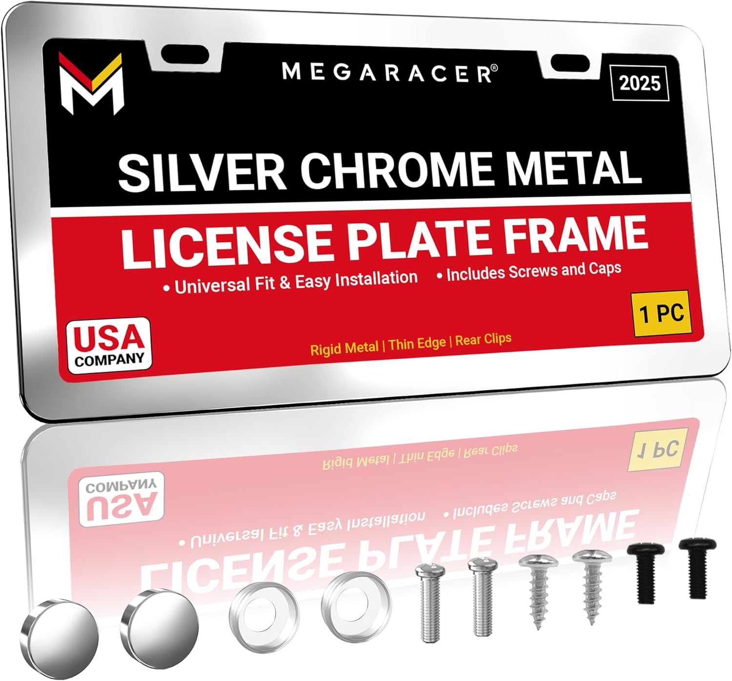 Premium Slim Matte Black License Plate Frames – 2 Pack, Rust-Free Stainless Steel & Rattle-Free, Street Legal, Universal with Screw Caps, Thin Metal Front & Rear Car Tag Holders for Men & Women
