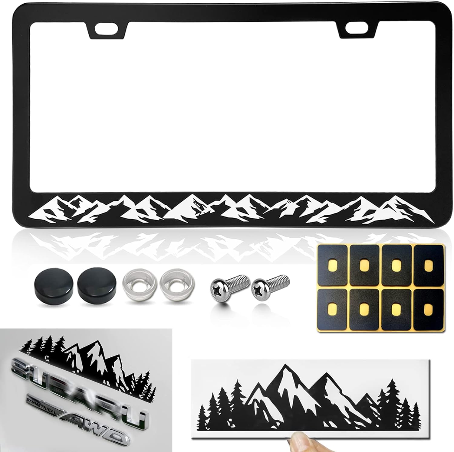 BGGTMO Black American Flag License Plate Frames- 2 Pack Front Rear Patriotic USA Stars and Stripes Aluminum Car Tag Holder with Screws