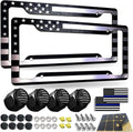 BGGTMO Black American Flag License Plate Frames- 2 Pack Front Rear Patriotic USA Stars and Stripes Aluminum Car Tag Holder with Screws