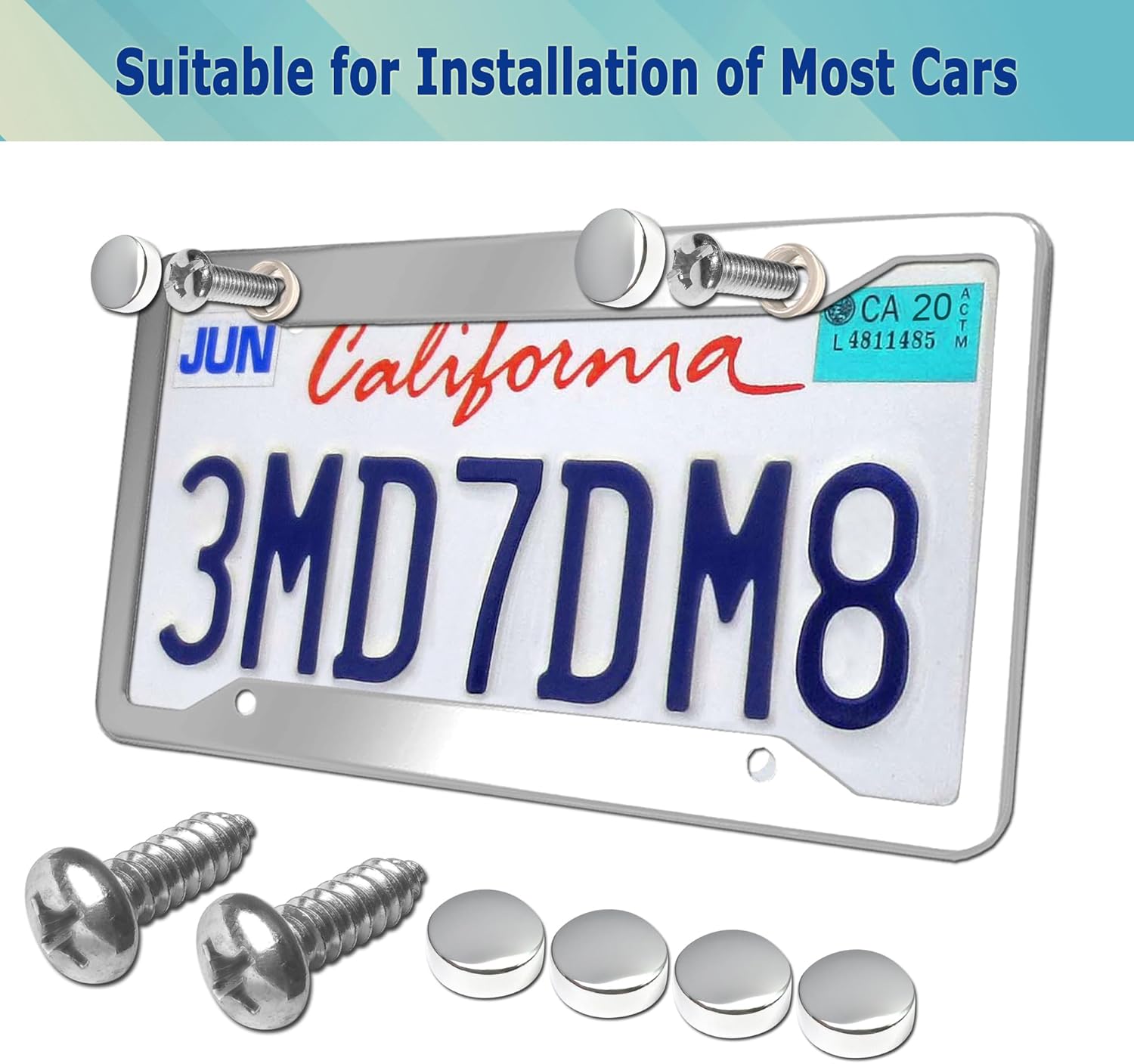 Stainless Steel License Plate Frames- 2 Pack Mirror Polished Car Plate Holder, with Screws, Chrome Caps, Heavy Duty Rustproof Metal Front Rear Car Tag Frame