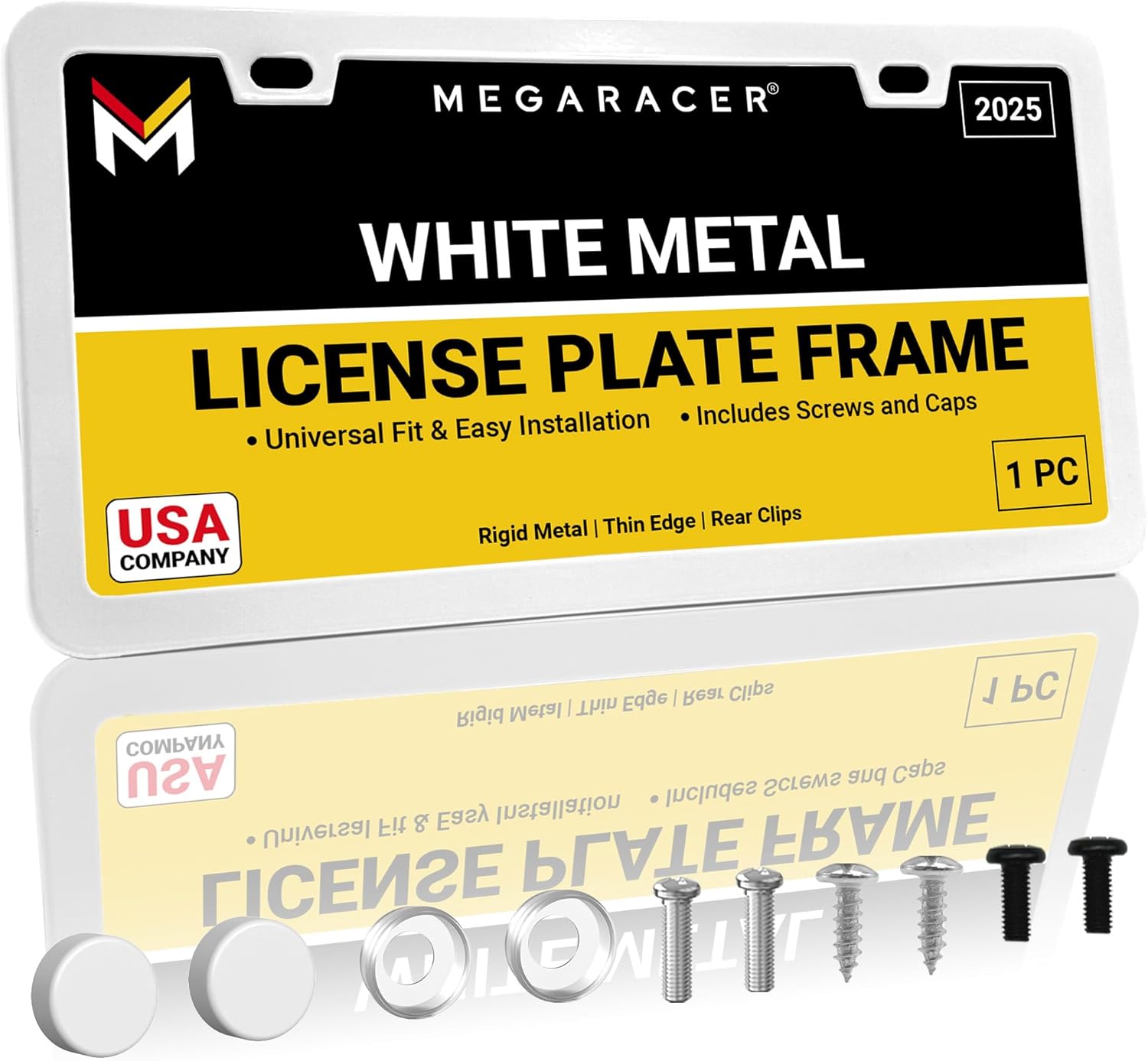 Premium Slim Matte Black License Plate Frames – 2 Pack, Rust-Free Stainless Steel & Rattle-Free, Street Legal, Universal with Screw Caps, Thin Metal Front & Rear Car Tag Holders for Men & Women