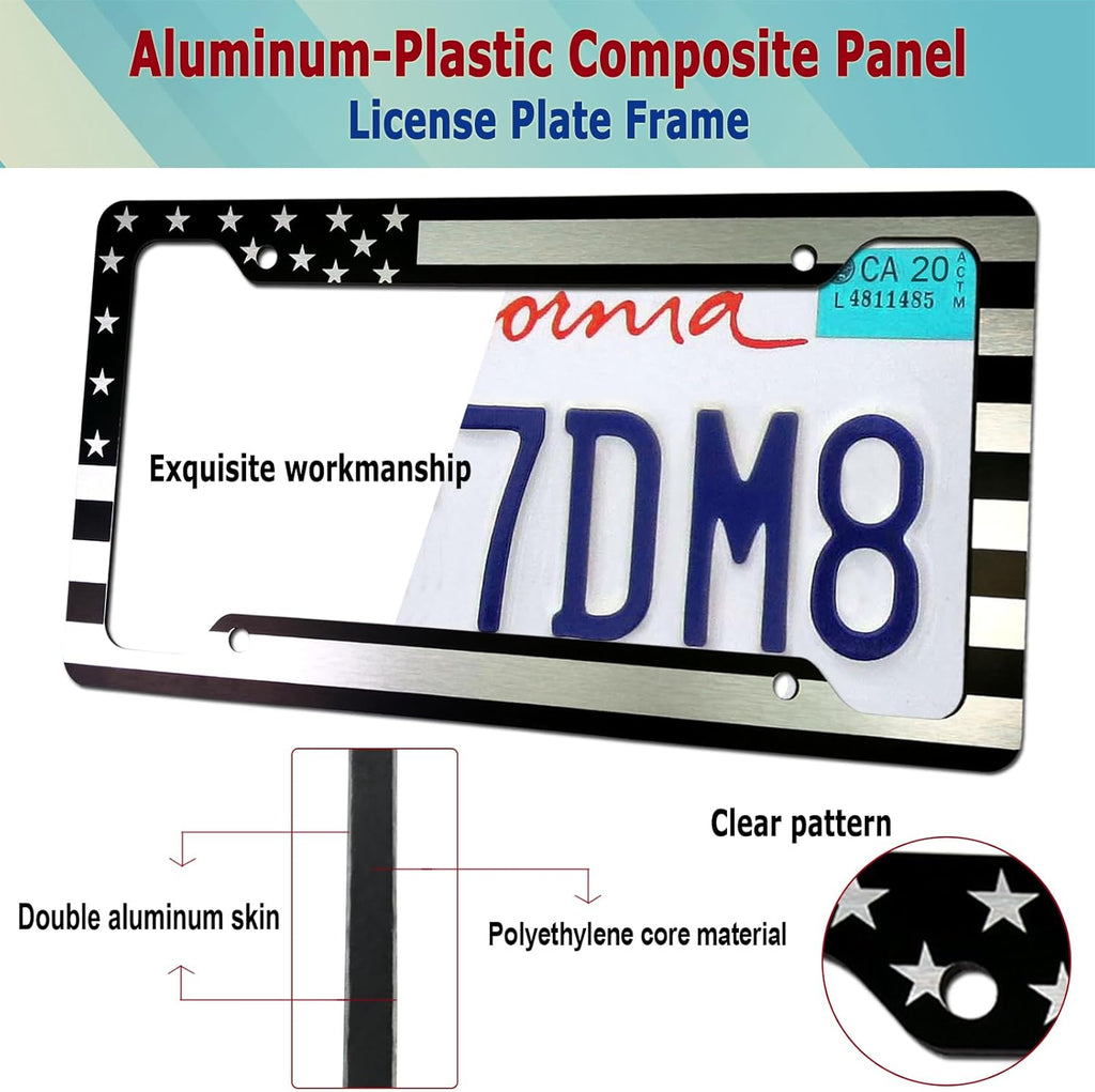 BGGTMO Black American Flag License Plate Frames- 2 Pack Front Rear Patriotic USA Stars and Stripes Aluminum Car Tag Holder with Screws