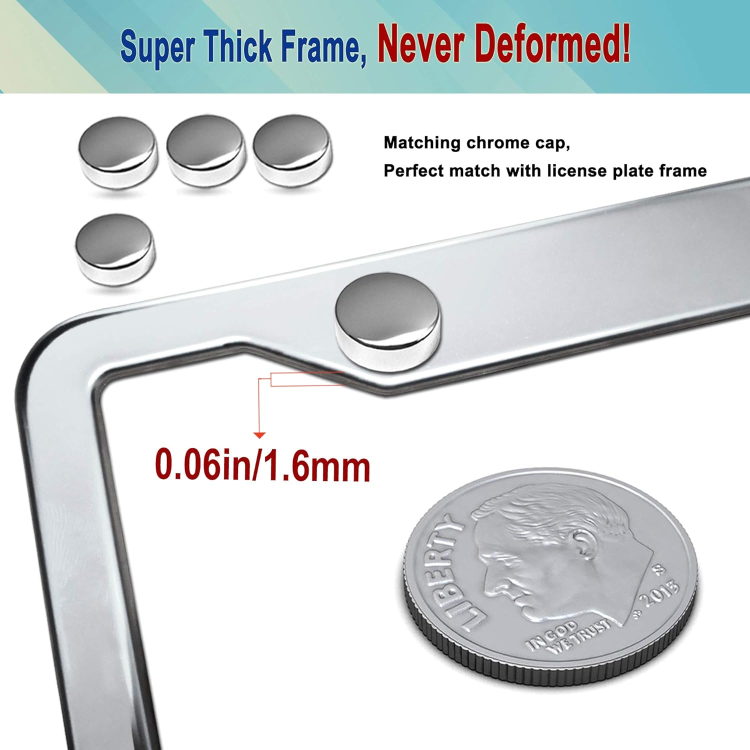 Stainless Steel License Plate Frames- 2 Pack Mirror Polished Car Plate Holder, with Screws, Chrome Caps, Heavy Duty Rustproof Metal Front Rear Car Tag Frame
