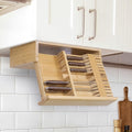HOMBYS Bamboo Pull-Down Under Cabinet Knife Storage, Hardwood Kitchen Box Holds 12 Knife Slots + 1 Sharpener Holder, Hidden Kitchen Block for Space Saving