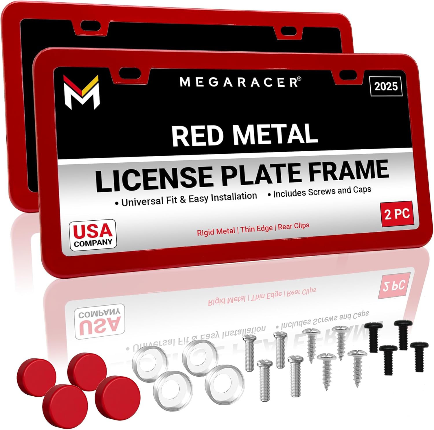 Premium Slim Matte Black License Plate Frames – 2 Pack, Rust-Free Stainless Steel & Rattle-Free, Street Legal, Universal with Screw Caps, Thin Metal Front & Rear Car Tag Holders for Men & Women
