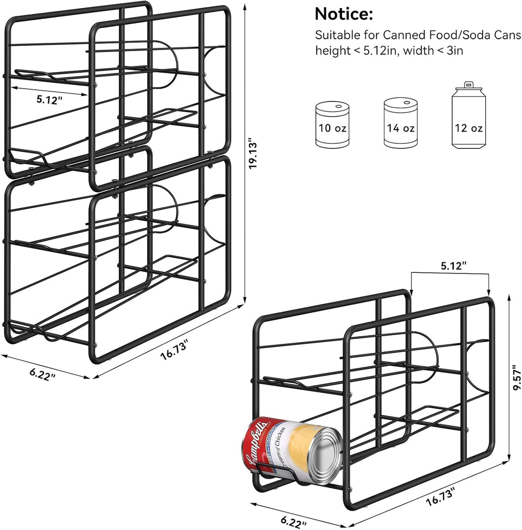 MOOACE Soda Can Organizer for for Pantry, Stackable Can Dispenser Canned Food Storage, Kitchen Cabinet Fridge Beverage Cans Holder, 4 Pack, Black