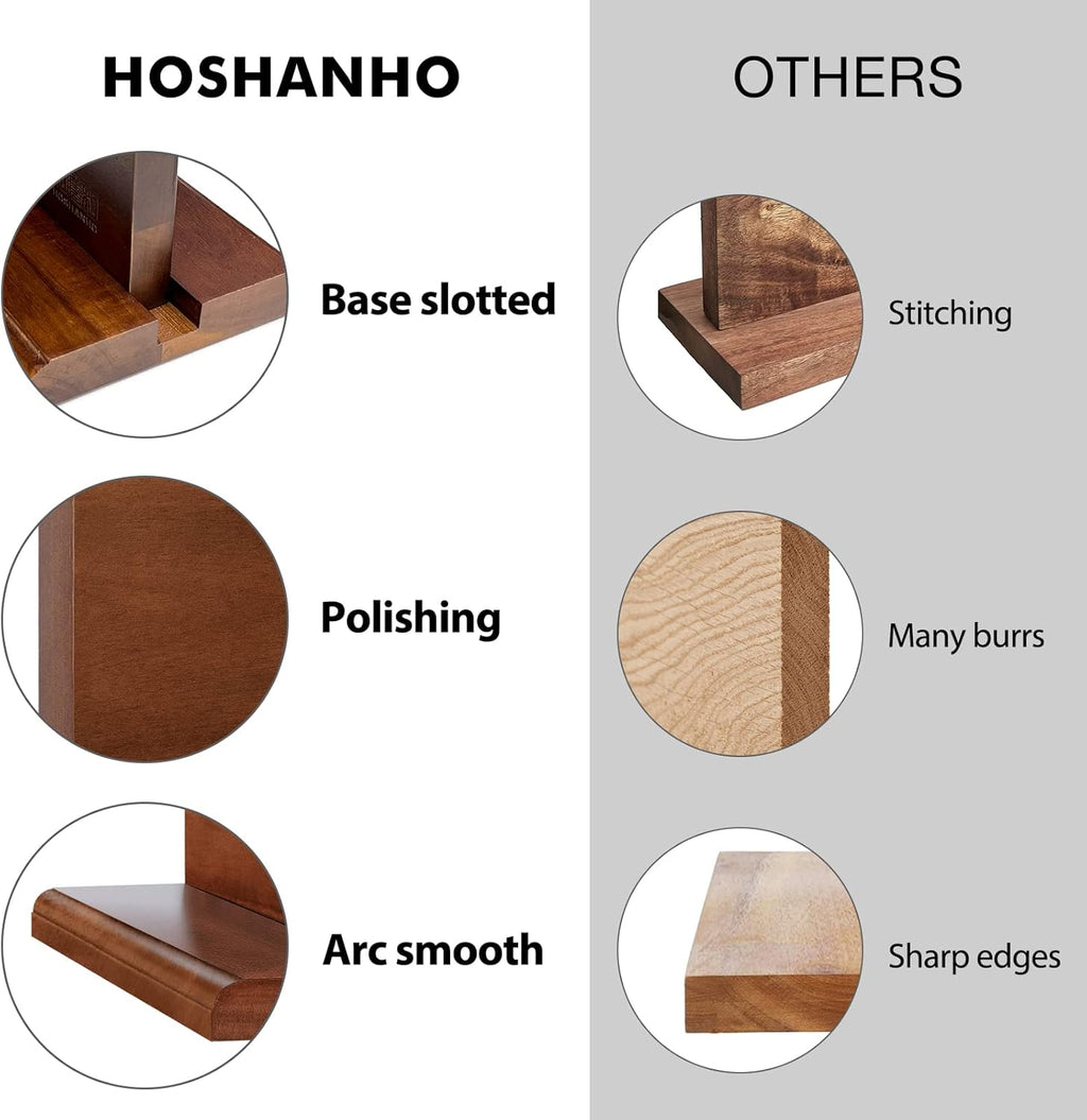 HOSHANHO Magnetic Knife Block 14 x 10 Inches, Double Sided Magnetic Knife Holder Rack for Kitchen Counter, Acacia Wood Magnetic Knife Storage Stand with Knife Sharpener