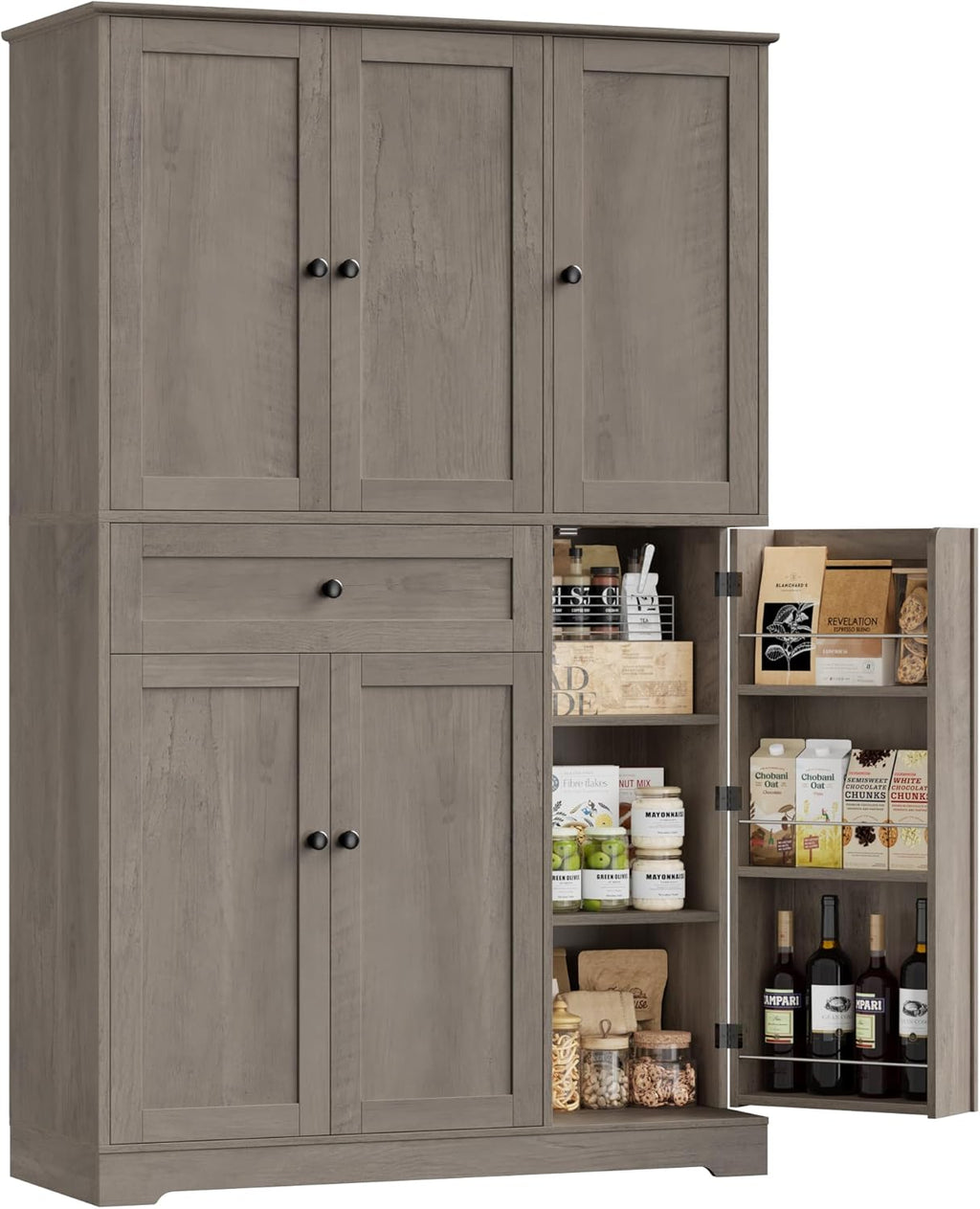 HOSTACK 68" Tall Kitchen Pantry Storage Cabinet, Modern Kitchen Hutch Cabinet with Doors and Shelves, Freestanding Food Pantry with Large Storage Drawer for Dining Room, Living Room, White