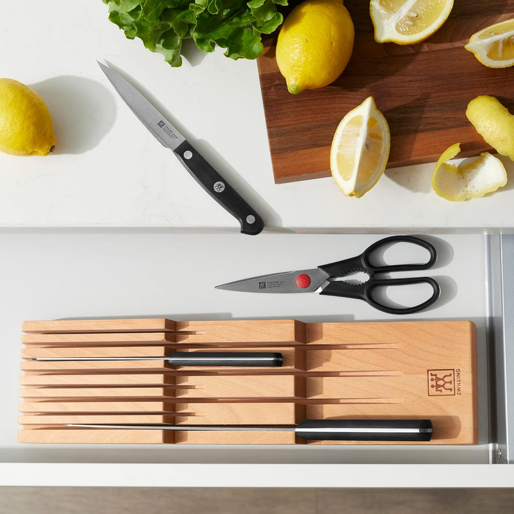 ZWILLING In-Drawer Knife Organizer, 8-Slot Beech Wood Knife Block for Kitchen Drawer Storage, Space-Saving Design
