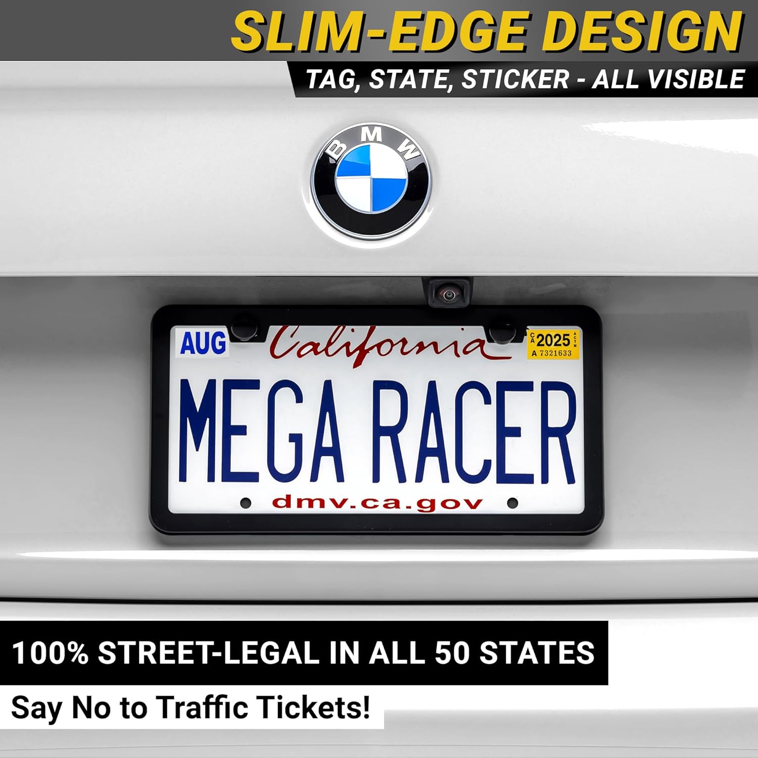 Premium Slim Matte Black License Plate Frames – 2 Pack, Rust-Free Stainless Steel & Rattle-Free, Street Legal, Universal with Screw Caps, Thin Metal Front & Rear Car Tag Holders for Men & Women