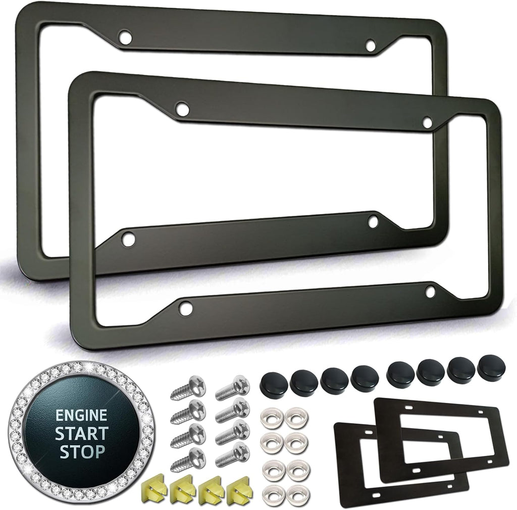 Stainless Steel License Plate Frames- 2 Pack Mirror Polished Car Plate Holder, with Screws, Chrome Caps, Heavy Duty Rustproof Metal Front Rear Car Tag Frame