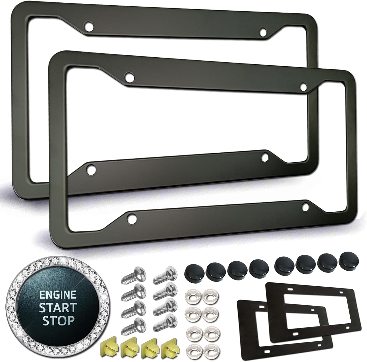 Stainless Steel License Plate Frames- 2 Pack Mirror Polished Car Plate Holder, with Screws, Chrome Caps, Heavy Duty Rustproof Metal Front Rear Car Tag Frame