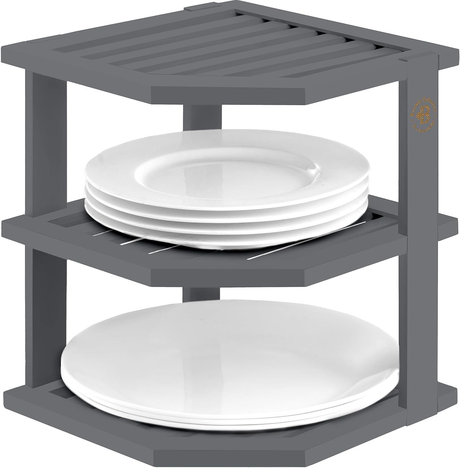 Cabinet Organizer Shelf - Bamboo Corner Rack for Kitchen Counter, Cabinet Space Saver for Plates, Dishes, Bowls, Bread - Pantry and Bathroom Storage or Countertop - Useful Home & Housewarming Gift