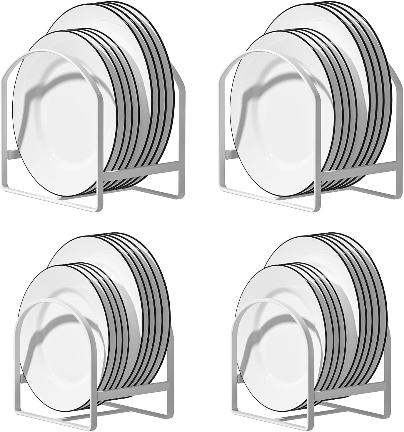 4 Pack Kitchen Plate Holder Organizer for Cabinet Space Saver Dinner Dish Plate Storage Rack Upright Dish Drying Racks Metal Dish Racks Stand for Cupboard and Countertop 2 Large 2 Small Black