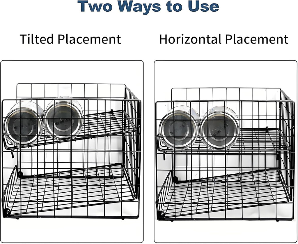 JKsmart 2-Tier Stackable Rack Organizer for Pantry, Adjustable Dispenser Holds Up to 90 Cans, Storage Holder for Various Ounces of Canned Drinks, Black, 3 Pack