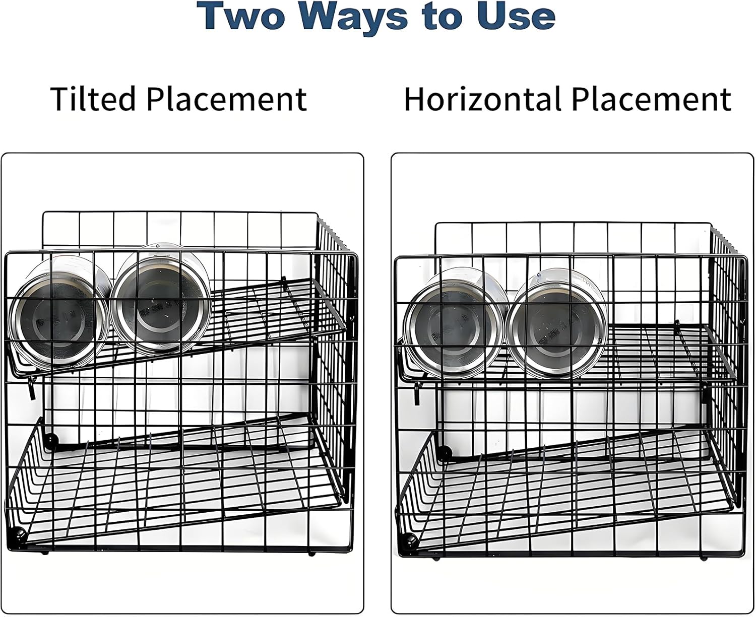 JKsmart 2-Tier Stackable Rack Organizer for Pantry, Adjustable Dispenser Holds Up to 90 Cans, Storage Holder for Various Ounces of Canned Drinks, Black, 3 Pack