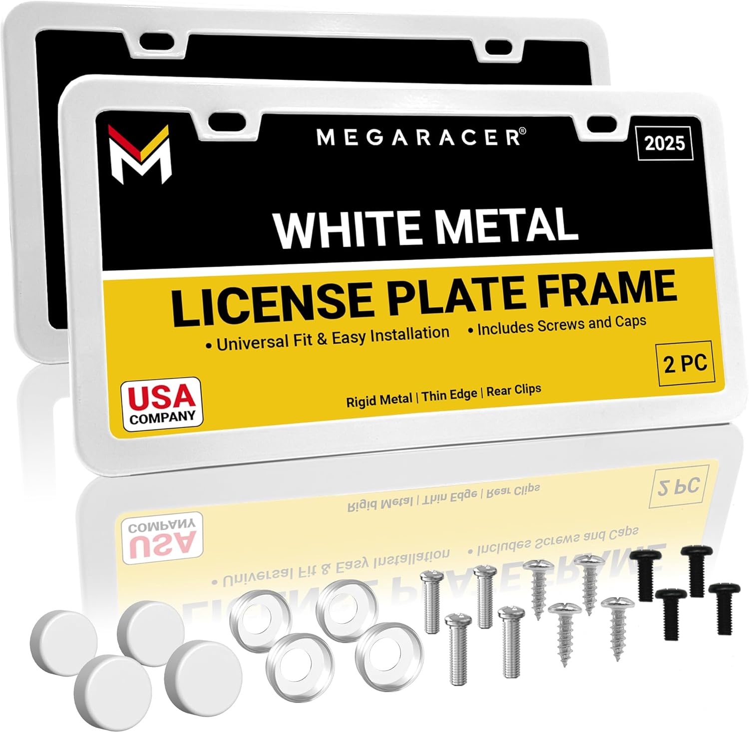 Premium Slim Matte Black License Plate Frames – 2 Pack, Rust-Free Stainless Steel & Rattle-Free, Street Legal, Universal with Screw Caps, Thin Metal Front & Rear Car Tag Holders for Men & Women