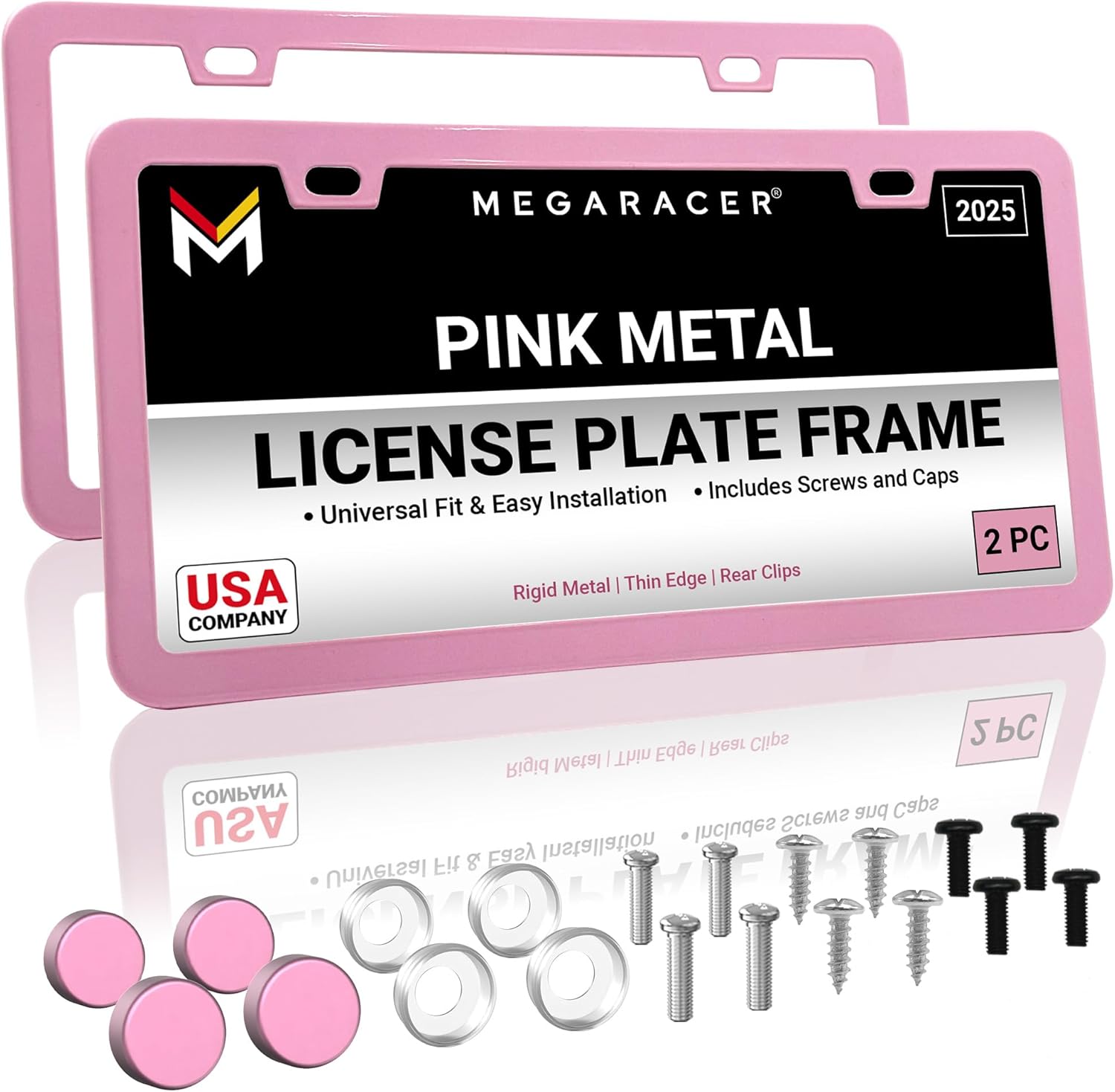 Premium Slim Matte Black License Plate Frames – 2 Pack, Rust-Free Stainless Steel & Rattle-Free, Street Legal, Universal with Screw Caps, Thin Metal Front & Rear Car Tag Holders for Men & Women