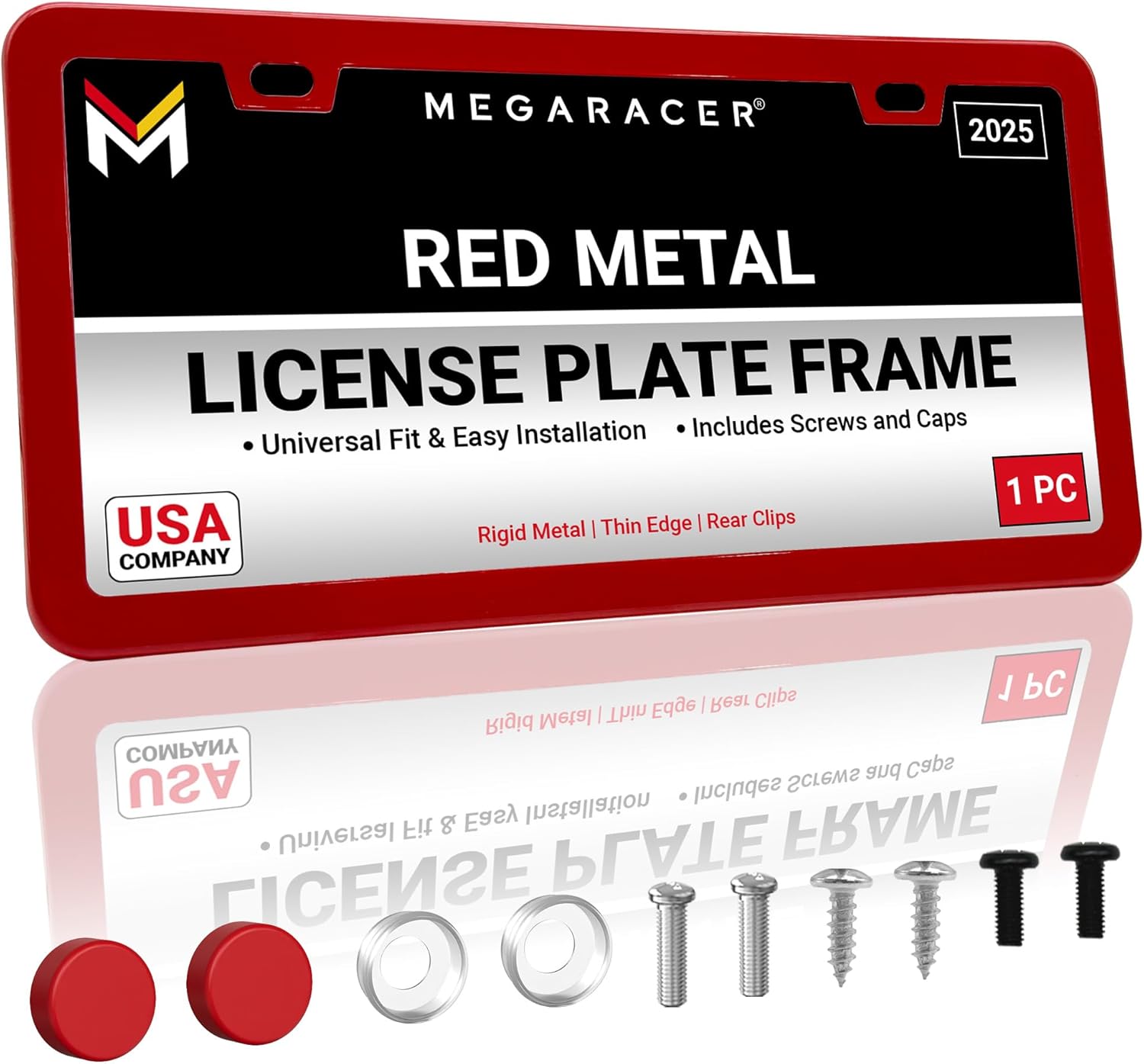 Premium Slim Matte Black License Plate Frames – 2 Pack, Rust-Free Stainless Steel & Rattle-Free, Street Legal, Universal with Screw Caps, Thin Metal Front & Rear Car Tag Holders for Men & Women