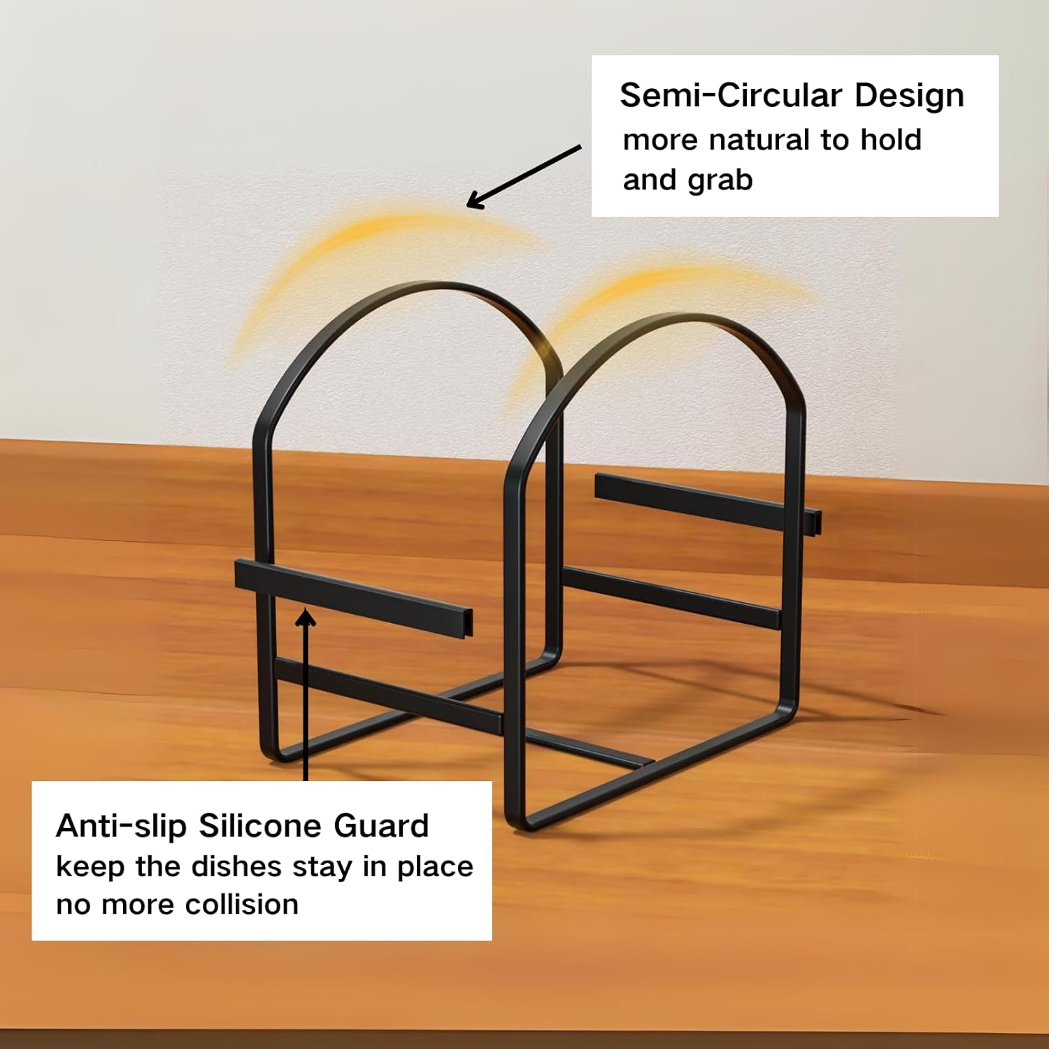 4 Pack Kitchen Plate Holder Organizer for Cabinet Space Saver Dinner Dish Plate Storage Rack Upright Dish Drying Racks Metal Dish Racks Stand for Cupboard and Countertop 2 Large 2 Small Black