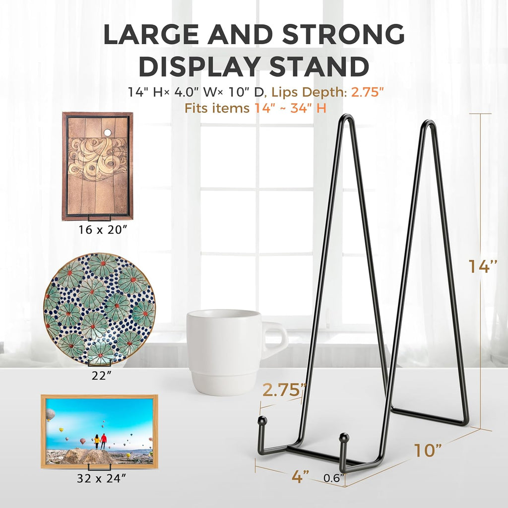 TR-LIFE 14 Inch Heavy Duty Plate Stand (2 Pack) - Metal Display Easel for Large Plates, Platters, Picture Frames, Signs, and Posters