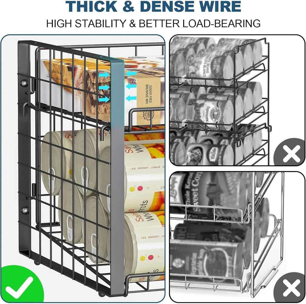 JKsmart 2-Tier Stackable Rack Organizer for Pantry, Adjustable Dispenser Holds Up to 90 Cans, Storage Holder for Various Ounces of Canned Drinks, Black, 3 Pack