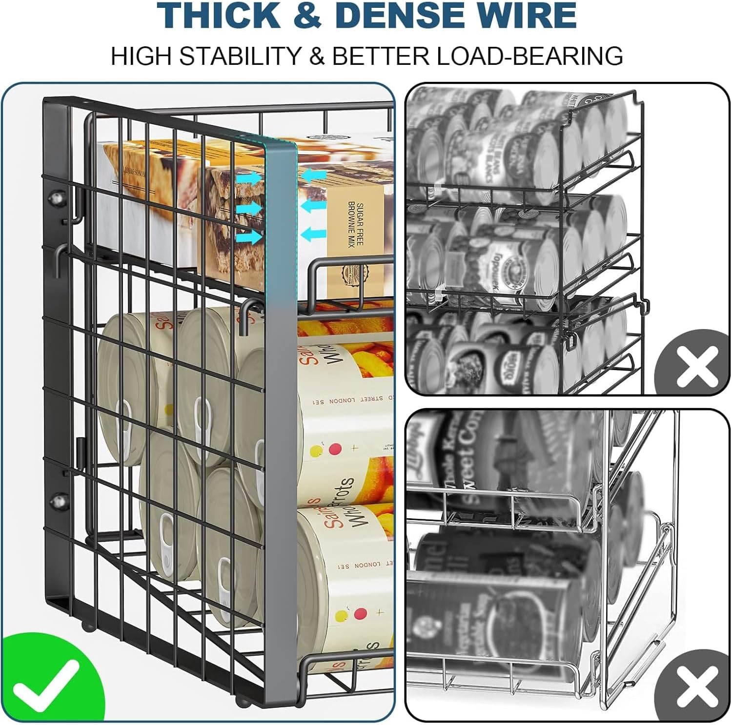 JKsmart 2-Tier Stackable Rack Organizer for Pantry, Adjustable Dispenser Holds Up to 90 Cans, Storage Holder for Various Ounces of Canned Drinks, Black, 3 Pack