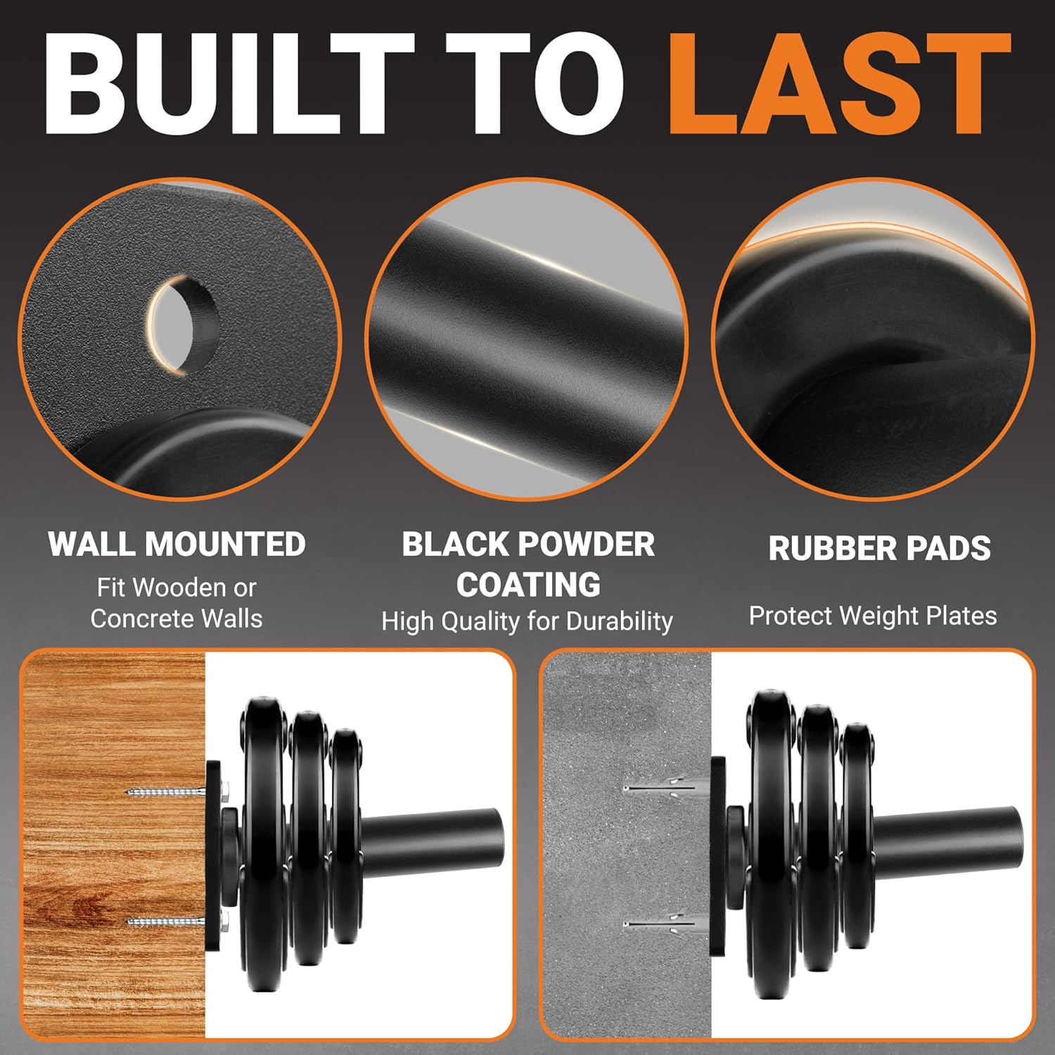 Yes4All Wall Mounted Weight Plate Holder - Fit 2inch Olympic Weight Plates, Protective Rubber Pad