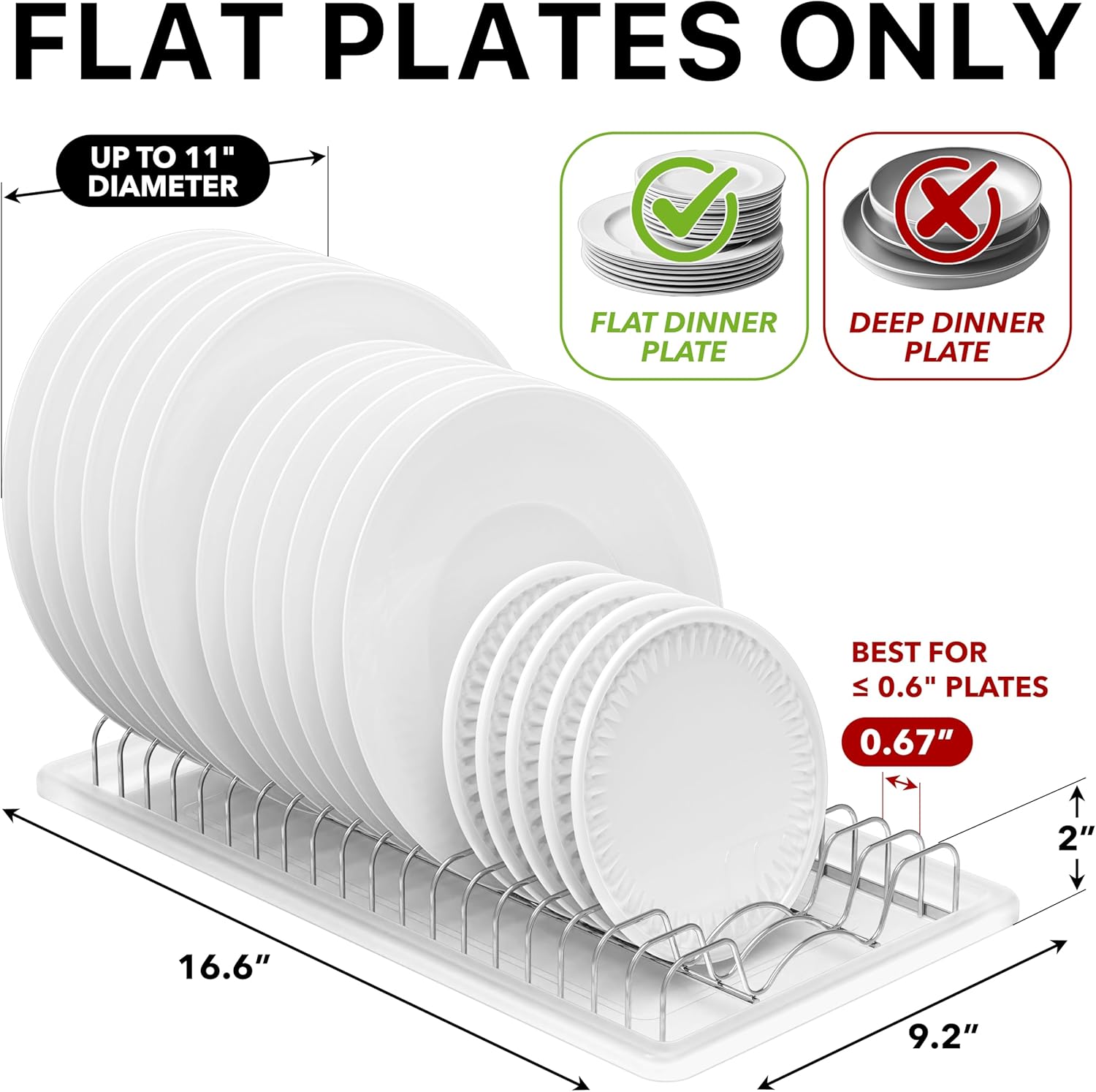 SIMPLE HOUSEWARE Stainless Steel Plate Drying Rack with Drainboard, Chrome