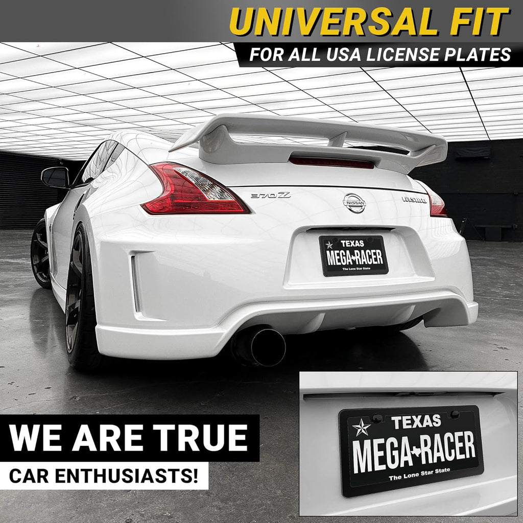 Premium Slim Matte Black License Plate Frames – 2 Pack, Rust-Free Stainless Steel & Rattle-Free, Street Legal, Universal with Screw Caps, Thin Metal Front & Rear Car Tag Holders for Men & Women