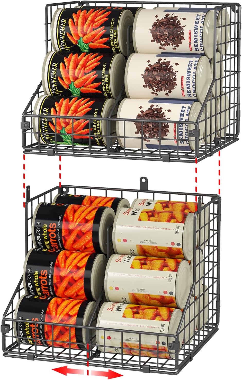 JKsmart 4 Pack Stackable Can Organizer for Pantry with Adjustable Dividers, Soda Can Organizer, Can Storage Dispenser Holds up to 56 Cans, Metal Wire Baskets Can Holder for Kitchen Cabinet Pantry