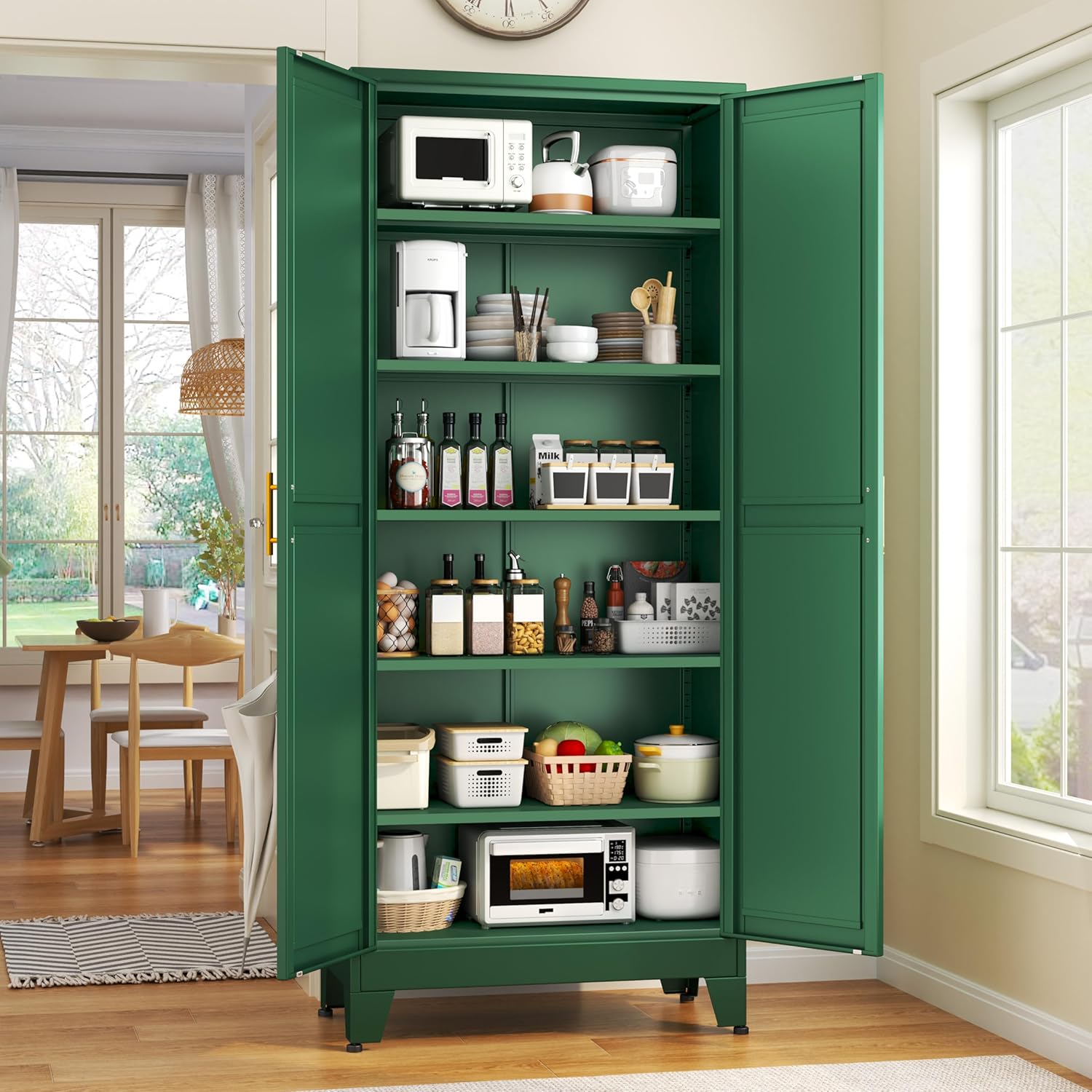 75.2" Tall Metal Kitchen Pantry Storage Cabinets with 2 Door and 5 Adjustable Shelves, Cupboard for Kitchen, Dining Room, Living Room and Bathroom, White