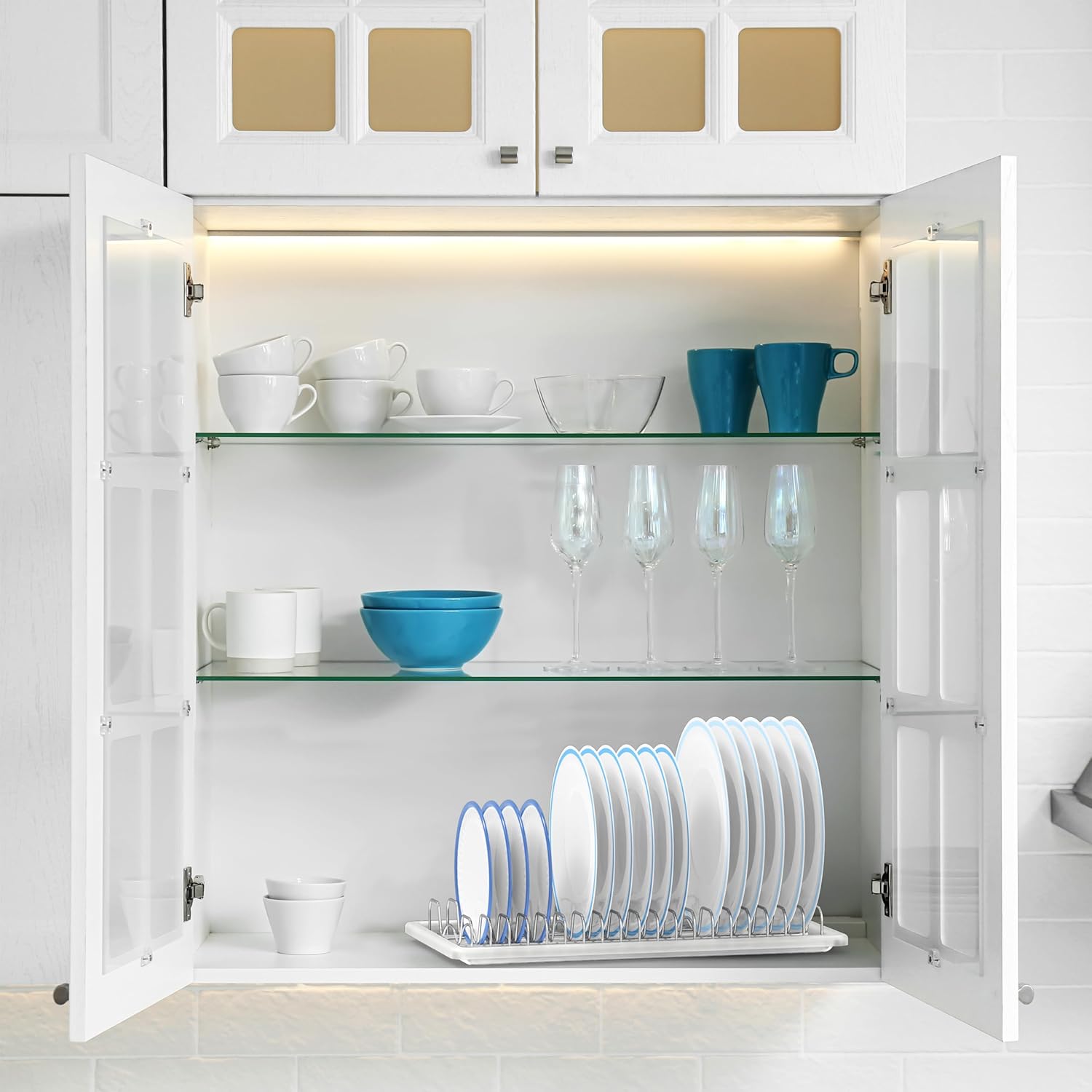 SIMPLE HOUSEWARE Stainless Steel Plate Drying Rack with Drainboard, Chrome