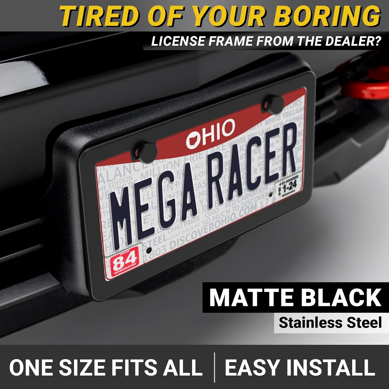 Premium Slim Matte Black License Plate Frames – 2 Pack, Rust-Free Stainless Steel & Rattle-Free, Street Legal, Universal with Screw Caps, Thin Metal Front & Rear Car Tag Holders for Men & Women