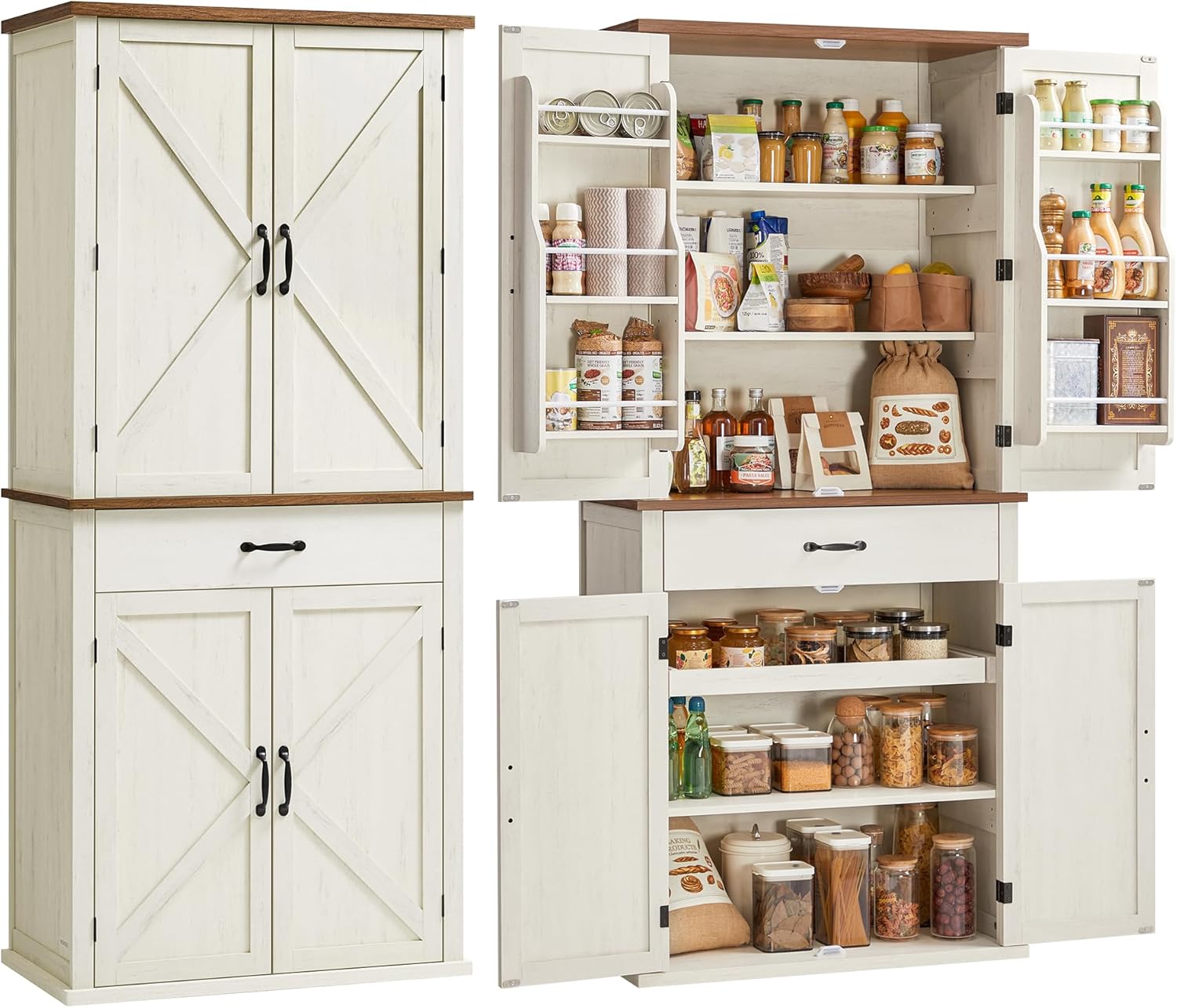 VASAGLE Pantry Cabinet, 71.7-Inch High Freestanding Tall Cupboard Storage Cabinet with a Drawer, 2 Cabinets, 4 Adjustable Shelves, 6 Door Shelves, for Living Room, Kitchen, White UBBC561P31V2