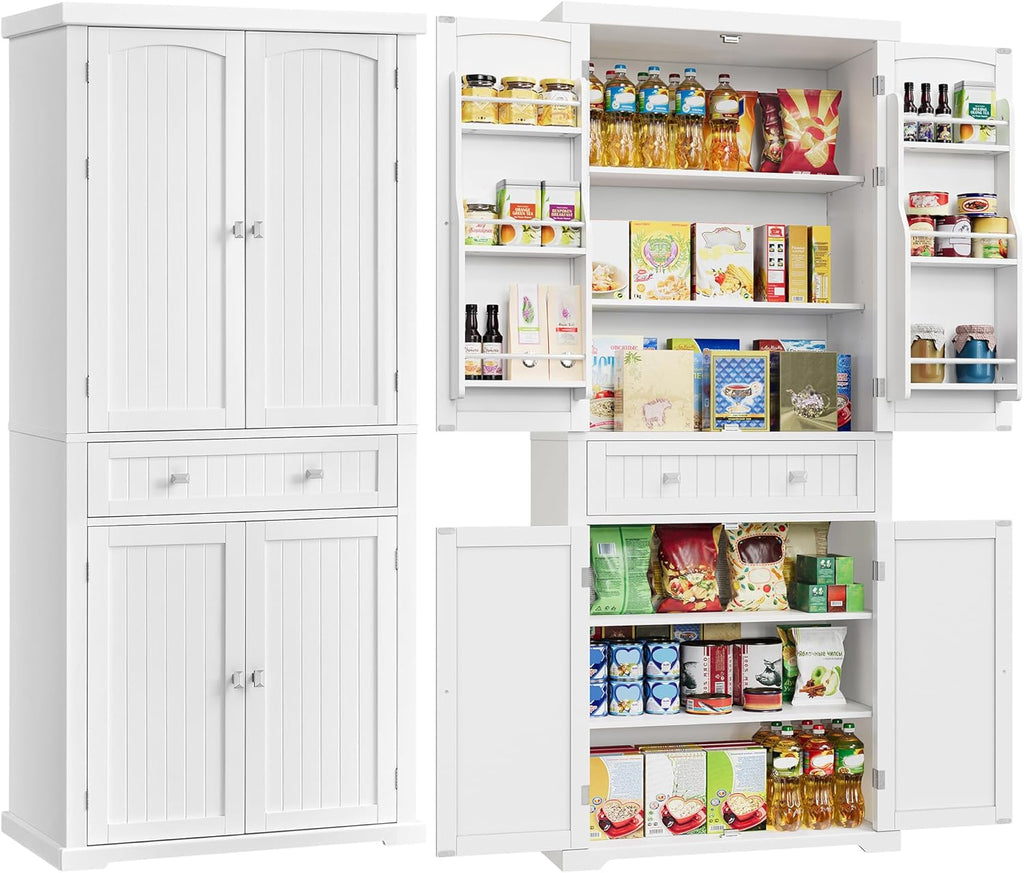 VASAGLE Pantry Cabinet, 71.7-Inch High Freestanding Tall Cupboard Storage Cabinet with a Drawer, 2 Cabinets, 4 Adjustable Shelves, 6 Door Shelves, for Living Room, Kitchen, White UBBC561P31V2