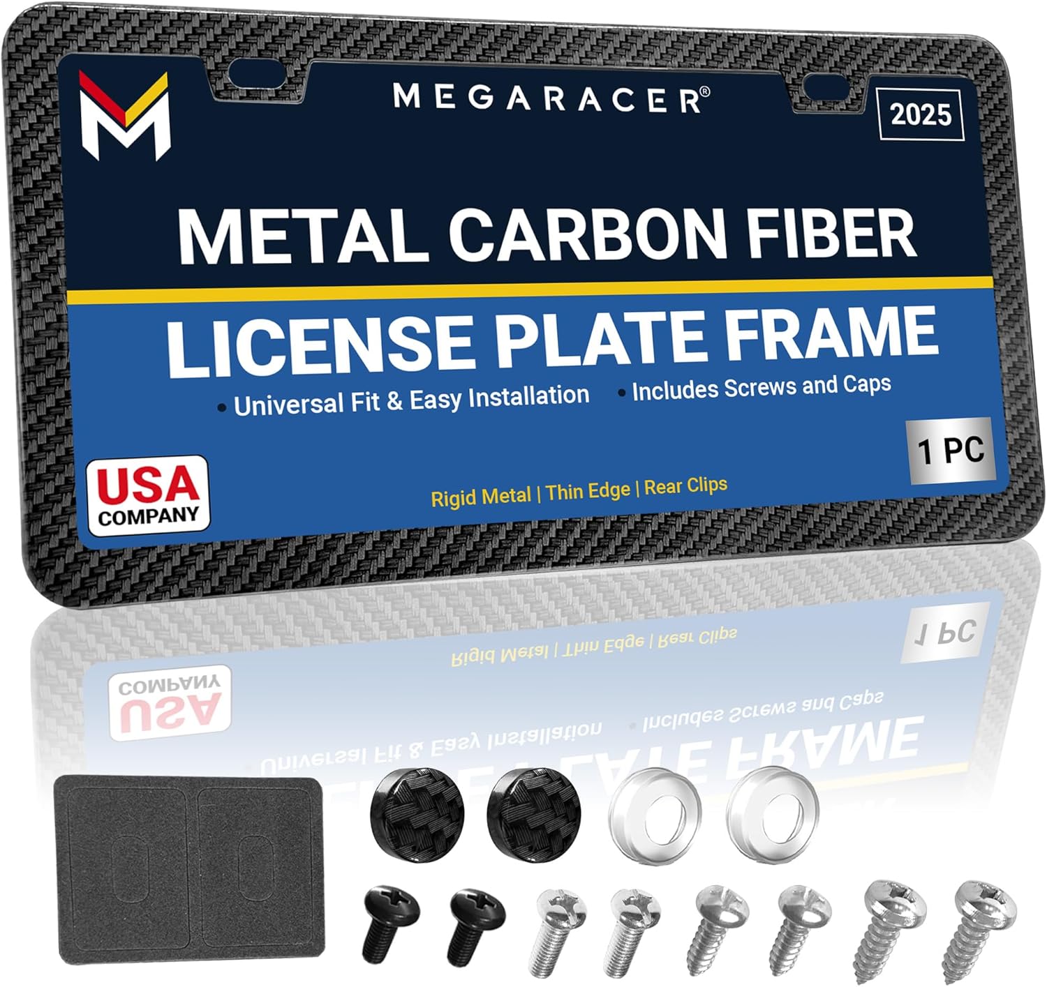 Premium Slim Matte Black License Plate Frames – 2 Pack, Rust-Free Stainless Steel & Rattle-Free, Street Legal, Universal with Screw Caps, Thin Metal Front & Rear Car Tag Holders for Men & Women