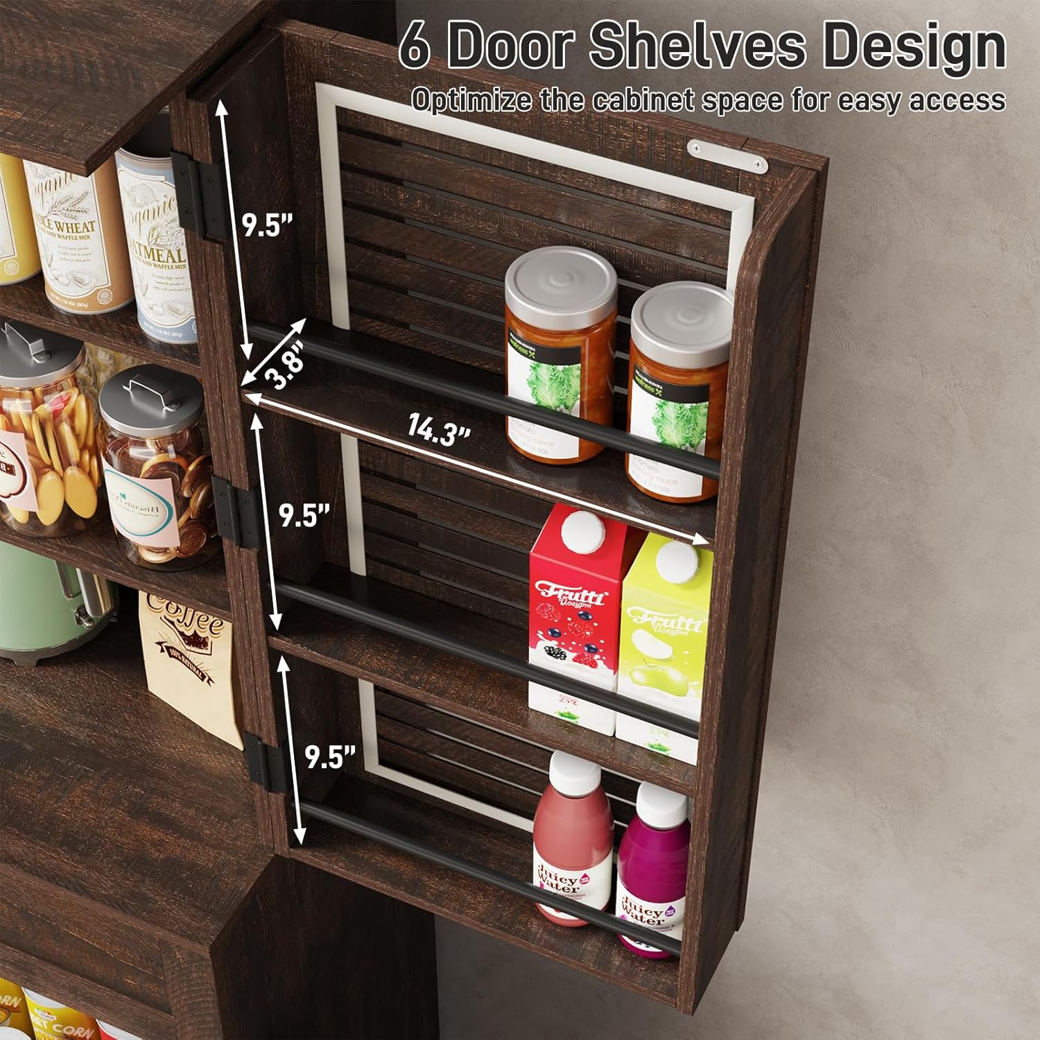 Kitchen Pantry Cabinet with Louver Doors, Farmhouse Pantry with Door Shelves, Kitchen Cabinet with Storage Drawer, Farmhouse Wood Tall Freestanding Cupboard for Dining Room Living Room, Brown