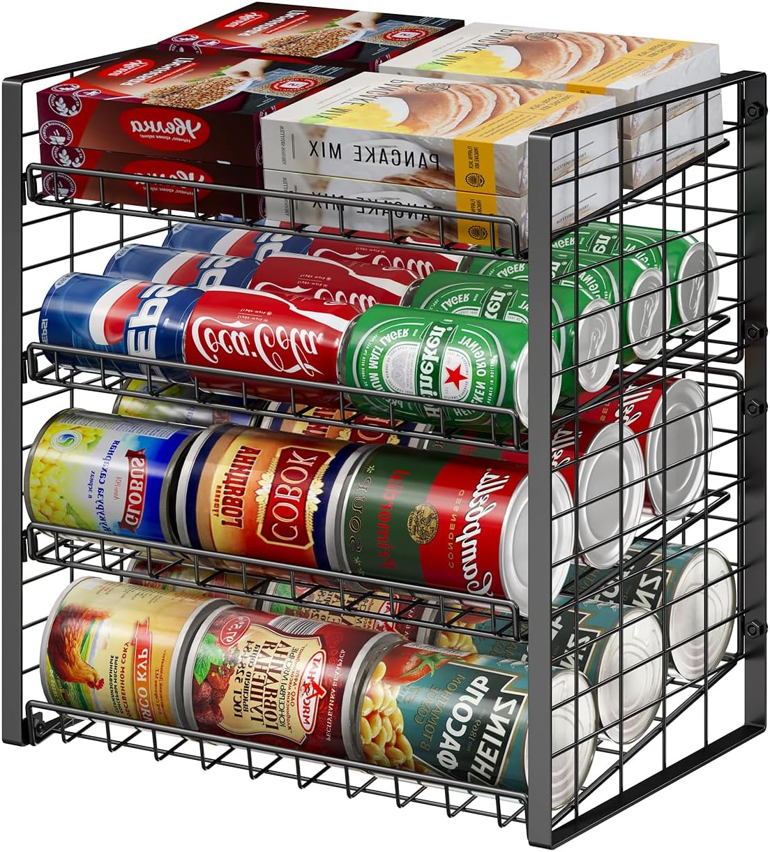 JKsmart 2-Tier Stackable Rack Organizer for Pantry, Adjustable Dispenser Holds Up to 90 Cans, Storage Holder for Various Ounces of Canned Drinks, Black, 3 Pack