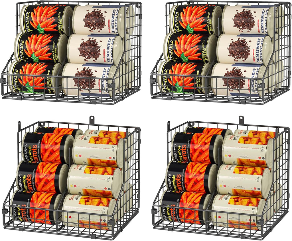 JKsmart 4 Pack Stackable Can Organizer for Pantry with Adjustable Dividers, Soda Can Organizer, Can Storage Dispenser Holds up to 56 Cans, Metal Wire Baskets Can Holder for Kitchen Cabinet Pantry