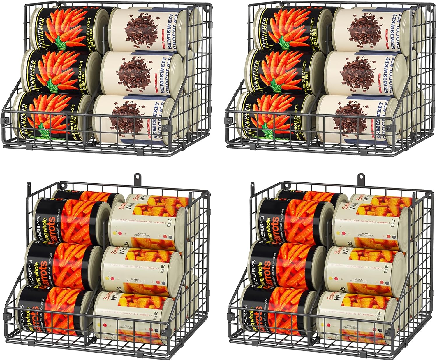 JKsmart 4 Pack Stackable Can Organizer for Pantry with Adjustable Dividers, Soda Can Organizer, Can Storage Dispenser Holds up to 56 Cans, Metal Wire Baskets Can Holder for Kitchen Cabinet Pantry