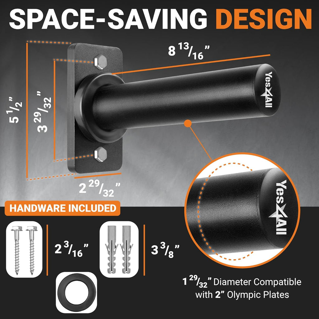Yes4All Wall Mounted Weight Plate Holder - Fit 2inch Olympic Weight Plates, Protective Rubber Pad