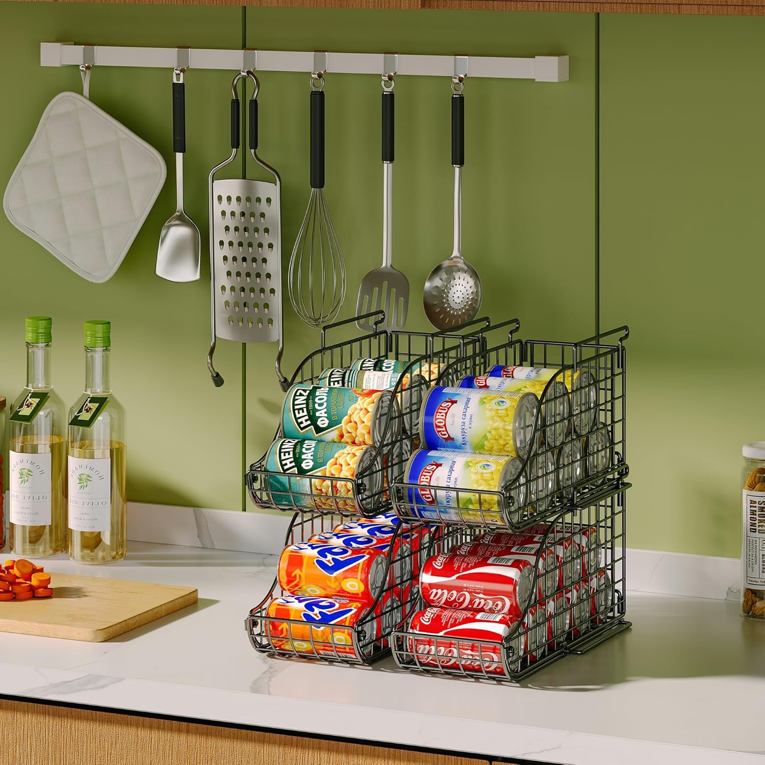 Sonyabecca 6-Pack Can Storage Organizer Pantry, Stackable Kitchen Canned Food Holder With Handles, Can Organizer For Pantry Countertop Cabinet, Beverage Drink Pop Soda Can Dispenser Patent Pending