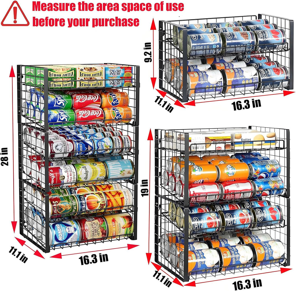 JKsmart 2-Tier Stackable Rack Organizer for Pantry, Adjustable Dispenser Holds Up to 90 Cans, Storage Holder for Various Ounces of Canned Drinks, Black, 3 Pack