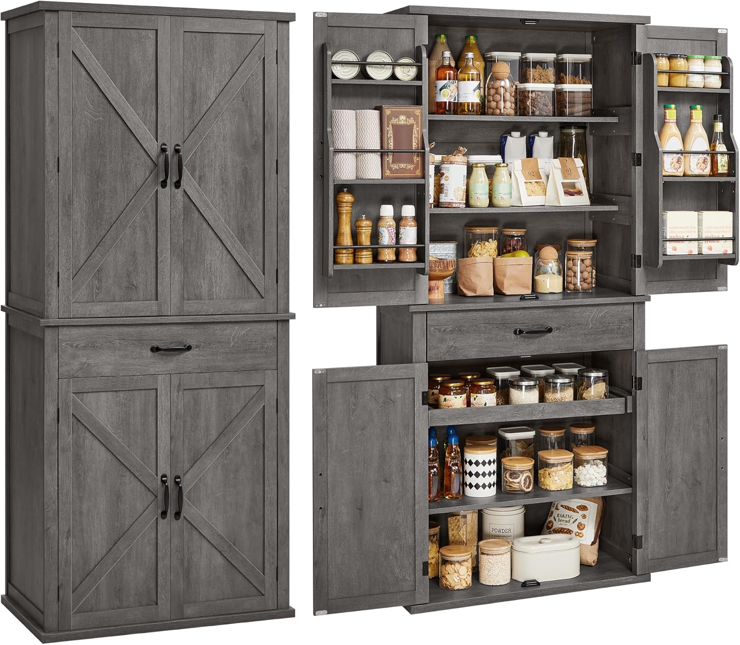 VASAGLE Pantry Cabinet, 71.7-Inch High Freestanding Tall Cupboard Storage Cabinet with a Drawer, 2 Cabinets, 4 Adjustable Shelves, 6 Door Shelves, for Living Room, Kitchen, White UBBC561P31V2