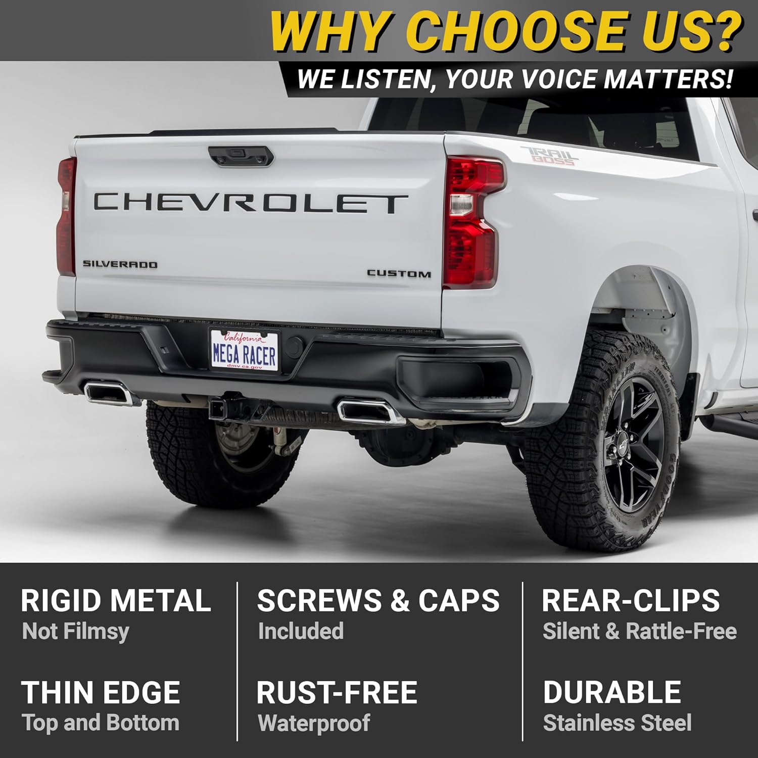 Premium Slim Matte Black License Plate Frames – 2 Pack, Rust-Free Stainless Steel & Rattle-Free, Street Legal, Universal with Screw Caps, Thin Metal Front & Rear Car Tag Holders for Men & Women