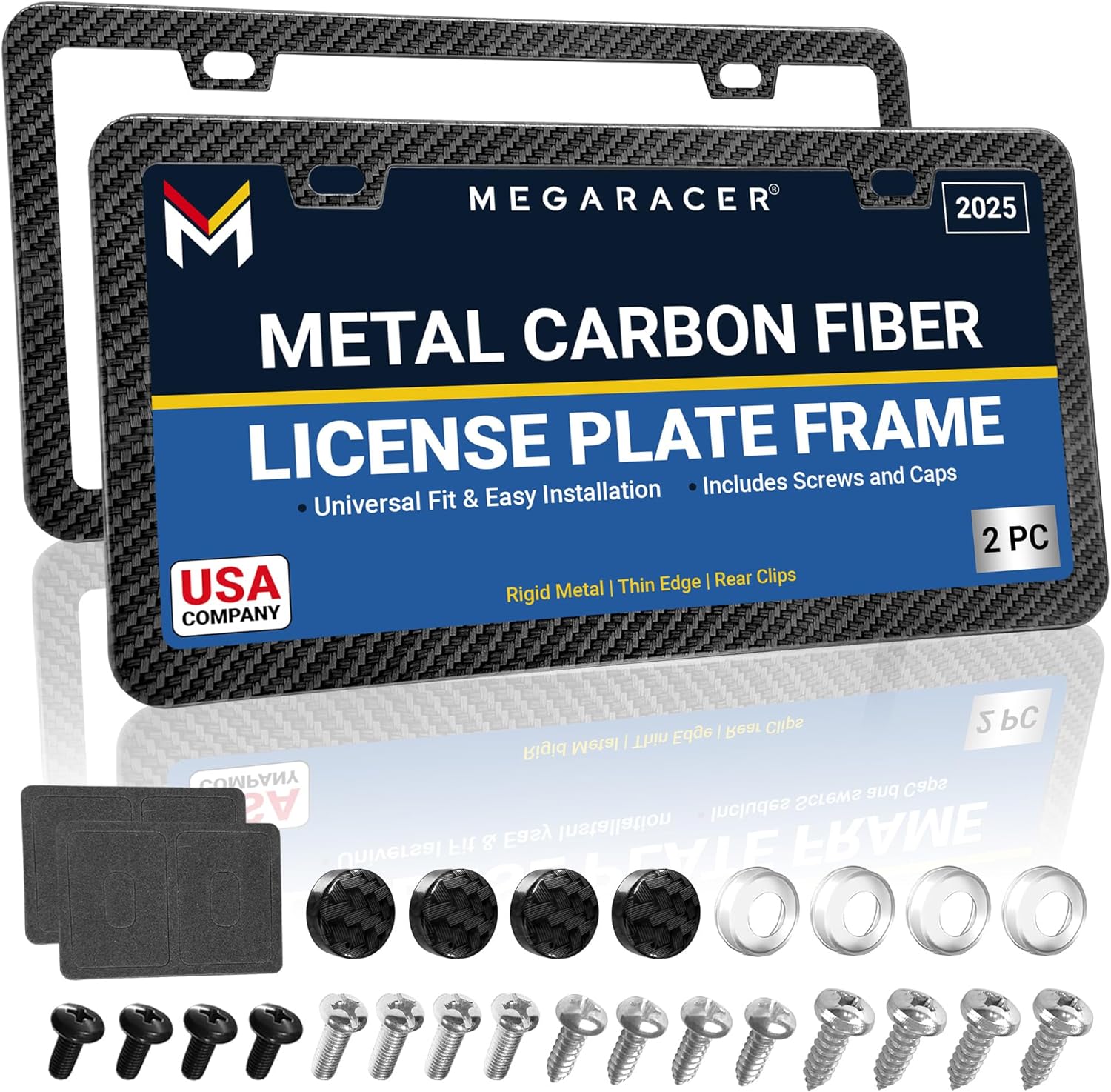 Premium Slim Matte Black License Plate Frames – 2 Pack, Rust-Free Stainless Steel & Rattle-Free, Street Legal, Universal with Screw Caps, Thin Metal Front & Rear Car Tag Holders for Men & Women